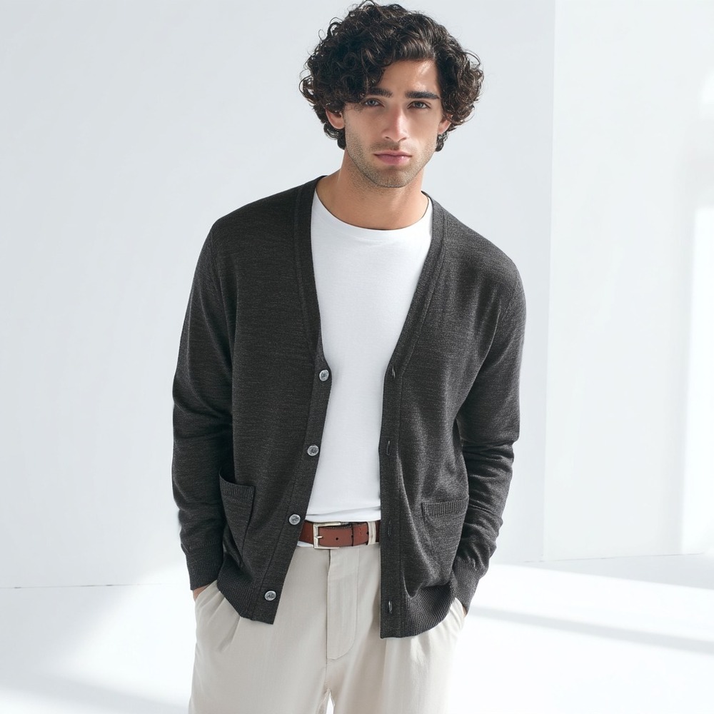 Jos A Bank Signature Merino Wool Cardigan Large Button Front Preppy Career - Picture 5 of 9